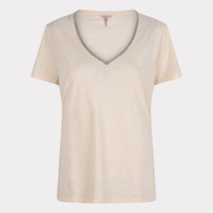 Esqualo Oatmeal Beige Linen Blend Fancy Neckline T-shirt Size M NWOT